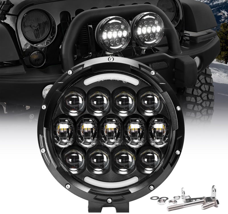 أضواء العمل LED من AUDEXEN 7 بوصة 105 واط مصابيح دائرية LED بار ضوء عالي ومنخفض مع حامل قابل للتعديل متوافق مع جيب الطرق الوعرة 4WD شاحنة SUV UTV ATV مصباح قيادة 1 قطعة